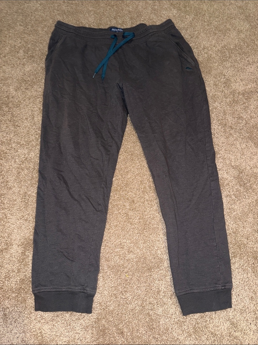 Tommy Bahama Men's Dark Gray Jogger Pants with Teal Drawstring - XL. MM